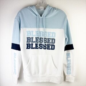 No Boundaries‎ "Blessed" Hoodie Blue White Colorblock Womens M Pullover